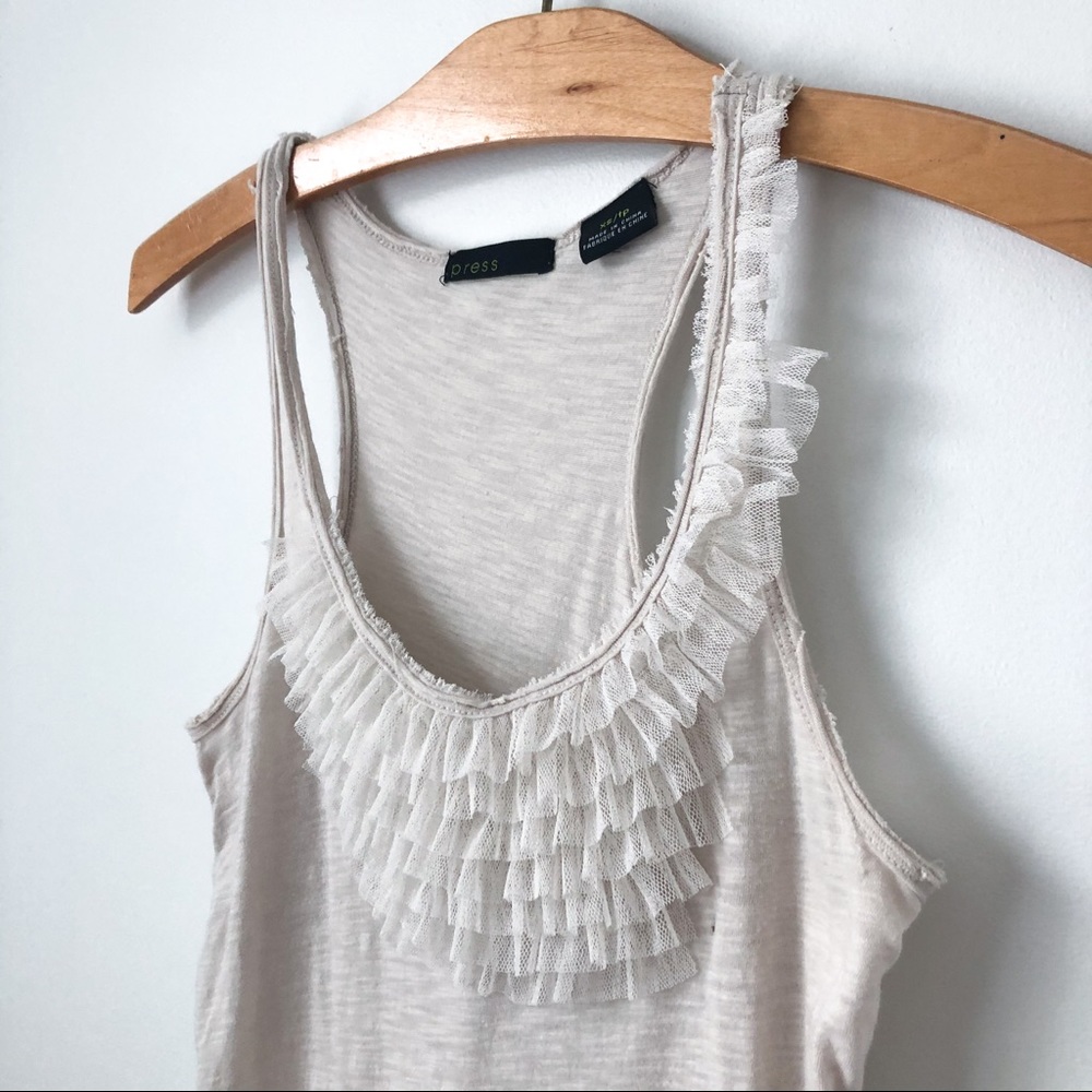 Oatmeal Racerback Tank with Ruffles - Picture 3 of 11
